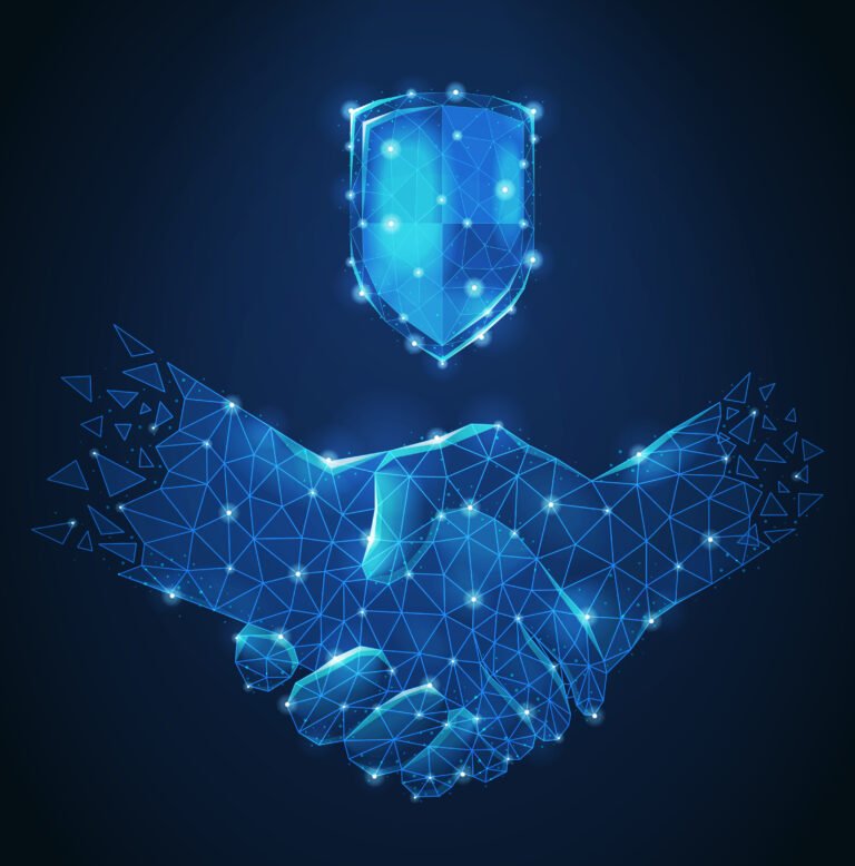 Polygonal Wireframe Handshake Composition